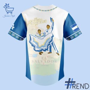 Layered outfit featuring 3 Los Angeles Dodgers Salvadoran Heritage Night 2025 jersey as the key piece