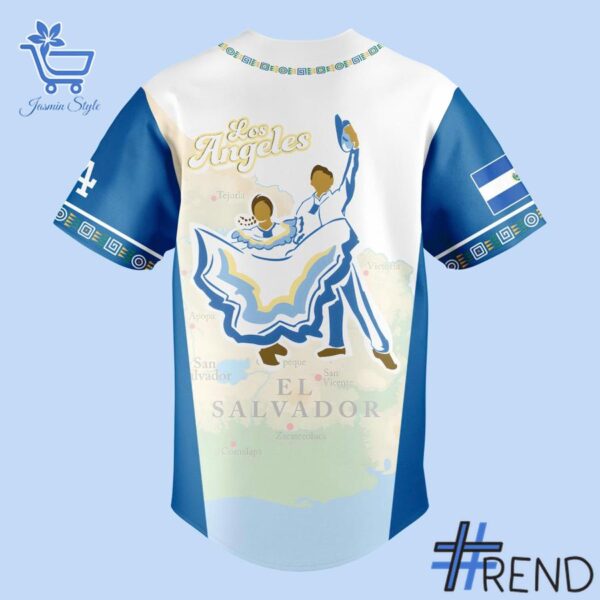 Layered outfit featuring 3 Los Angeles Dodgers Salvadoran Heritage Night 2025 jersey as the key piece
