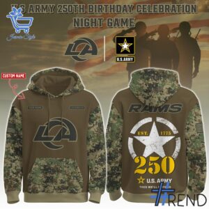1 Los Angeles Rams US Army 250th Birthday Hoodie designed with a clean aesthetic for everyday wear