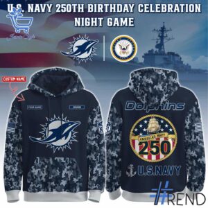 The 1 Miami Dolphins US Navy 250th Birthday Hoodie delivers iconic streetwear energy.