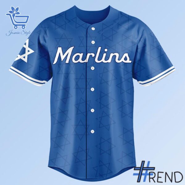 Layered outfit featuring 3 Miami Marlins 2025 Jewish Heritage Night Jersey as the key piece