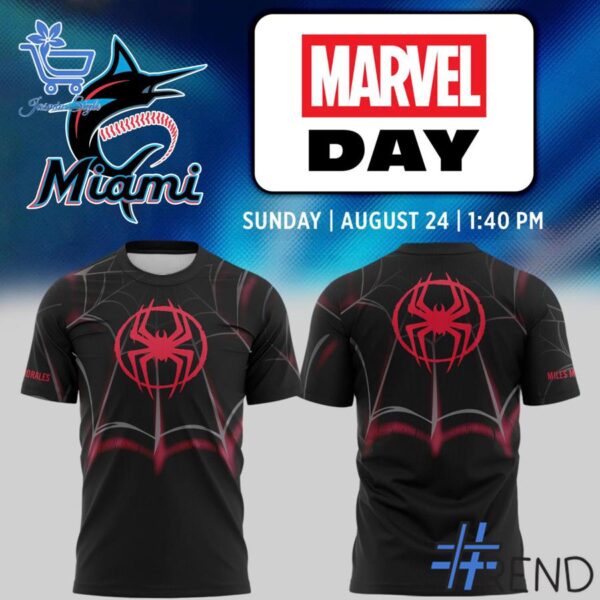 High-quality 4 Miami Marlins Marvel Night Spider Man Miles Morales Hoodie featuring a stylish design for a standout look.