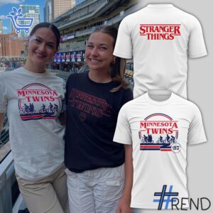 Take every step in comfort with 1 Minnesota Twins Stranger Things white T Shirt