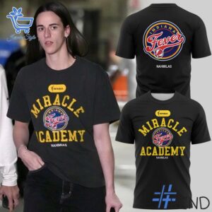 High-quality 1 Miracle Academy Indiana Fever black T shirt featuring a stylish design for a standout look.