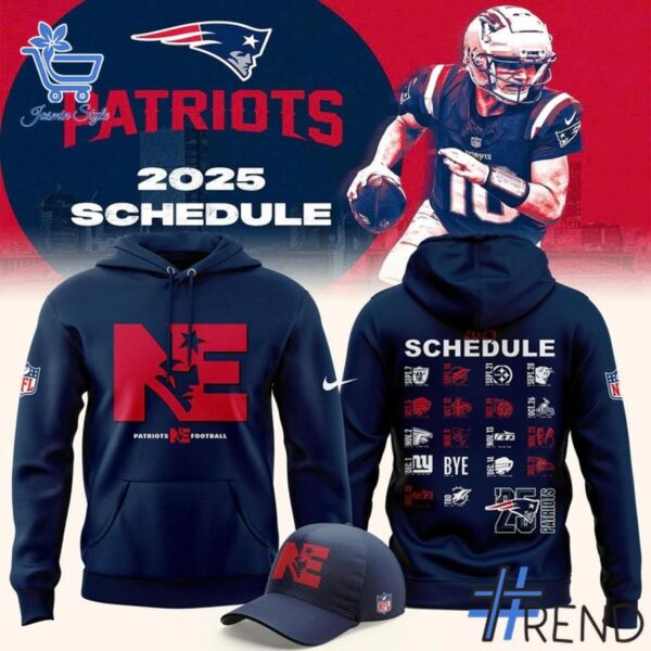 1 New England Patriots 2025 Schedule Hoodie featuring a bold design for everyday confidence.