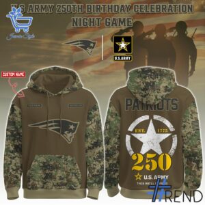 1 New England Patriots US Army 250th Birthday Hoodie featuring a bold design for everyday confidence.