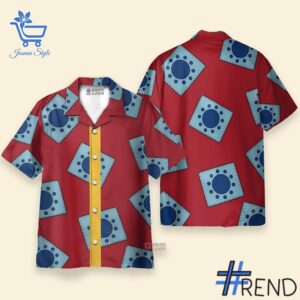 1 One Piece Luffy's Wano Pattern Cosplay Hawaiian Shirt featuring a bold design for everyday confidence.