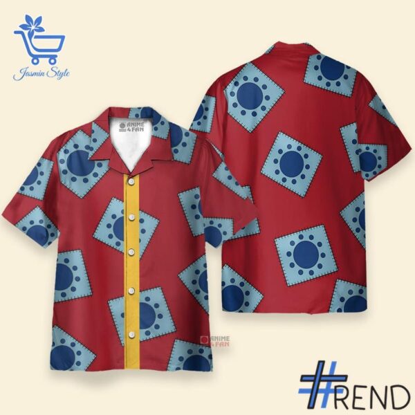1 One Piece Luffy's Wano Pattern Cosplay Hawaiian Shirt featuring a bold design for everyday confidence.