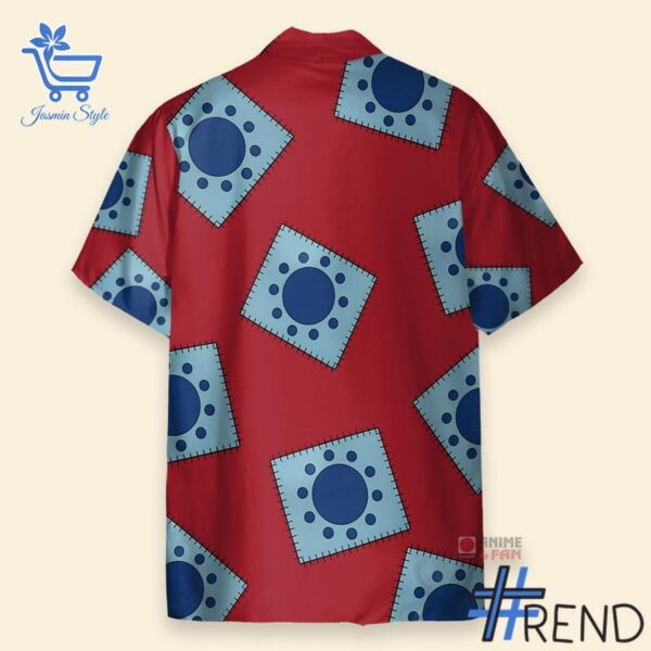 4 One Piece Luffy's Wano Pattern Cosplay Hawaiian Shirt featuring a bold design for everyday confidence.