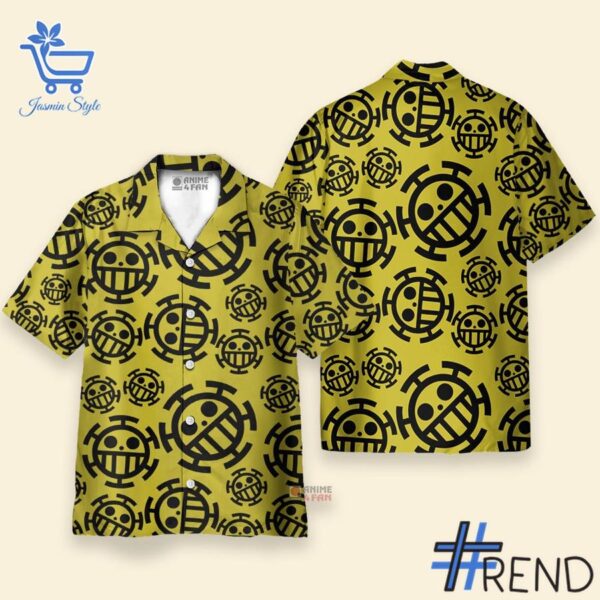 1 One Piece Trafalgar Law Jolly Roger Hawaiian Shirt featuring a bold design for everyday confidence.