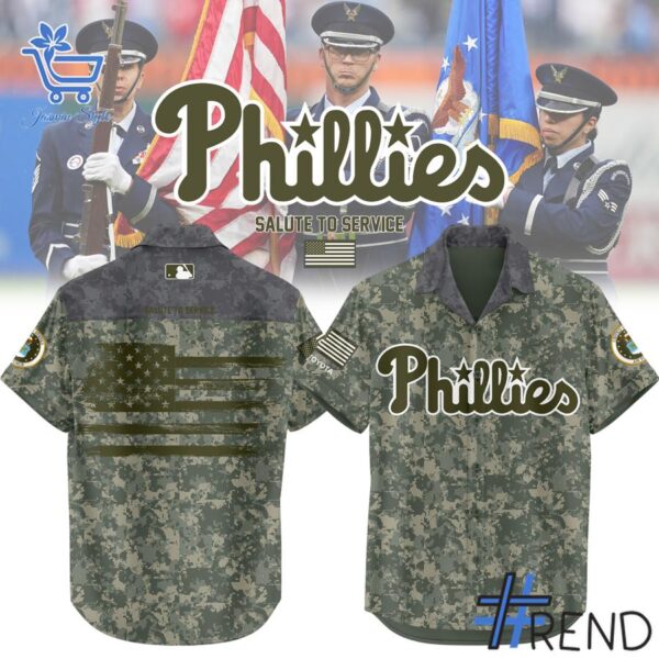High-quality 1 Philadelphia Phillies Army US Flag Hawaiian Shirt featuring a stylish design for a standout look.