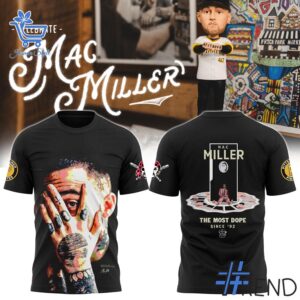 Layered outfit featuring 1 Pittsburgh Pirates Mac Miller The Most Dope Shirt as the key piece