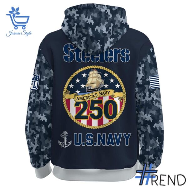 The 3 Pittsburgh Steelers US Navy 250th Birthday Hoodie delivers iconic streetwear energy.