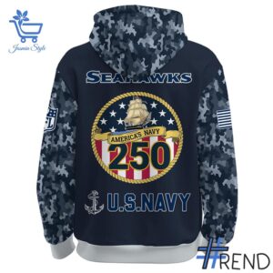 The 3 Seattle Seahawks US Navy 250th Birthday Hoodie delivers iconic streetwear energy.