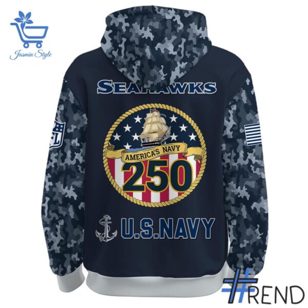 The 3 Seattle Seahawks US Navy 250th Birthday Hoodie delivers iconic streetwear energy.