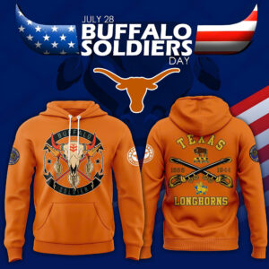 Level up your look with the bold style of Texas Longhorns 2025 Buffalo Soldier Day Hoodie jpg.