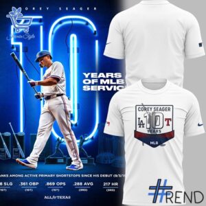 1 Texas Rangers 10 Years Of MLB Service Corey Seager shirt designed with a clean aesthetic for everyday wear