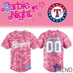 Level up your look with the bold style of 1 Texas Rangers Barbie Night Game Custom Jersey.