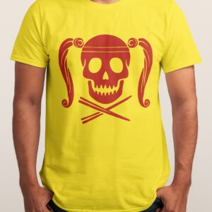 Bold and versatile yellow skull red design ribbon t shirt for any occasion.