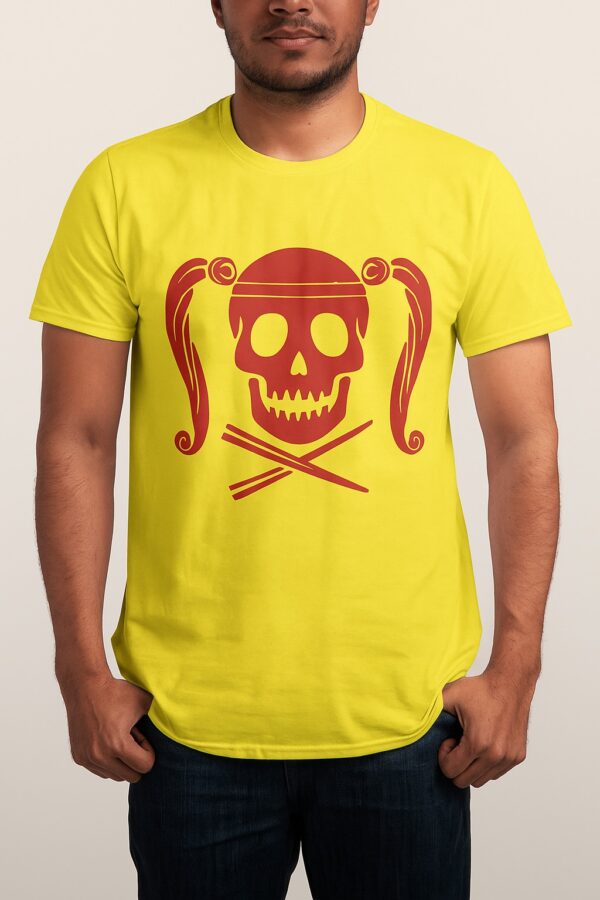 Bold and versatile yellow skull red design ribbon t shirt for any occasion.