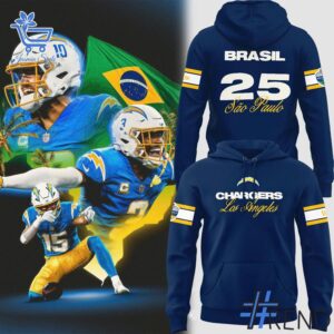 Versatile São Paulo Game Los Angeles Chargers Hoodie perfect for casual and sporty looks.