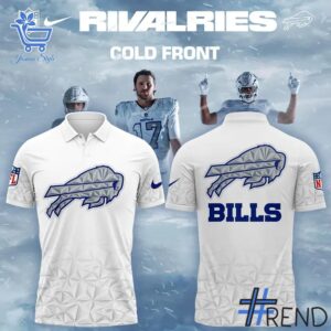 Trendy Buffalo Bills Cold Front Polo Shirt perfect for casual and streetwear outfits.