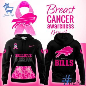 The Buffalo Bills Breast Cancer Awareness Hoodie adds a colorful spark to your wardrobe.