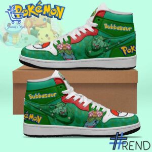 The Bulbasaur Pokemon Air Jordan adds a colorful spark to your wardrobe.