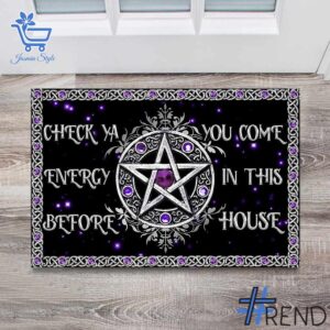 Trendy Check Ya Energy Purple Pentagram Witch Doormat perfect for casual and streetwear outfits.