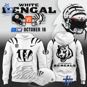 Refresh your collection with the timeless Cincinnati Bengals White Hoodie.