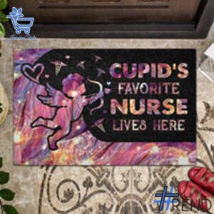 The Cupid's Favorite Nurse Lives Here Doormat adds a colorful spark to your wardrobe.