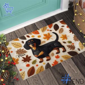 The Dachshund Fall Doormat adds a colorful spark to your wardrobe.