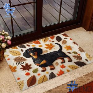 The Dachshund Fall Doormat adds a colorful spark to your wardrobe.