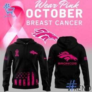 Trendy Denver Broncos Breast Cancer Awareness Hoodie perfect for casual and streetwear outfits.