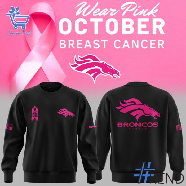 Trendy Denver Broncos Breast Cancer Awareness Hoodie perfect for casual and streetwear outfits.