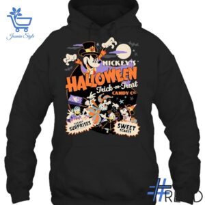 Trendy Disney Mickey Halloween Trick or Treat Candy Shirt perfect for casual and streetwear outfits.