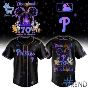 Trendy Disneyland th Anniversary Philadelphia Phillies Baseball Jersey perfect for casual and streetwear outfits.