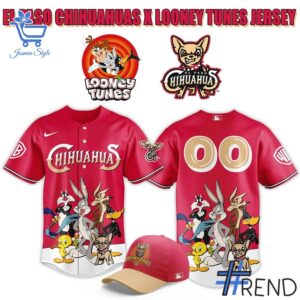Experience the sleek design of the El Paso Chihuahuas x Looney Tunes Baseball Jersey.