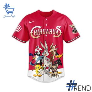 Experience the sleek design of the El Paso Chihuahuas x Looney Tunes Baseball Jersey.