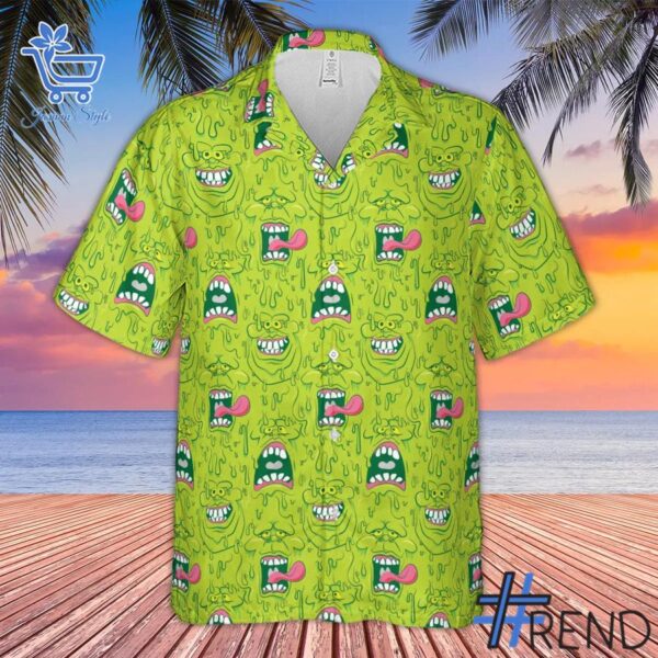Versatile Face Expression Slimer Ghostbusters Hawaiian Shirt perfect for casual and sporty looks.
