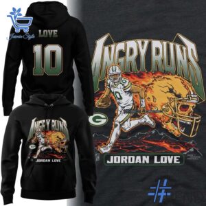 Stylish Green Bay Packers Angry Run Jordan Love T Shirt designed for all-day comfort.