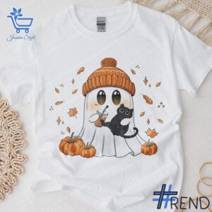 Trendy Halloween Boo hug black cat Shirt perfect for casual and streetwear outfits.