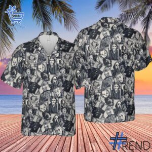 Trendy Halloween Horror Villains Characters Hawaiian Shirt perfect for casual and streetwear outfits.