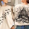 Trendy Halloween House Bat Pumpkin Sweatshirt perfect for casual and streetwear outfits.