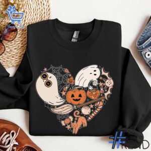 Trendy Heart Spooky Season Halloween Sweatshirt perfect for casual and streetwear outfits.