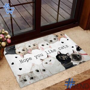The Hope You Like Cats Doormat adds a colorful spark to your wardrobe.