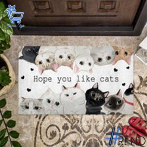The Hope You Like Cats Doormat adds a colorful spark to your wardrobe.