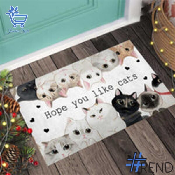 The Hope You Like Cats Doormat adds a colorful spark to your wardrobe.