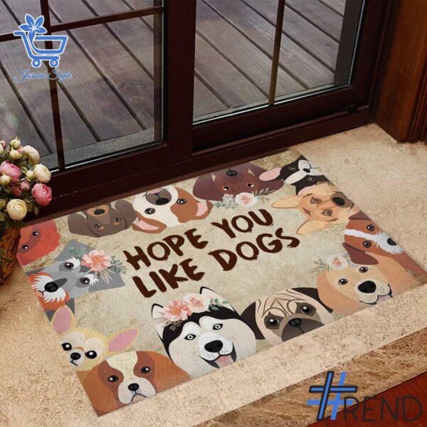 The Hope You Like Dogs Fleece Doormat adds a colorful spark to your wardrobe.