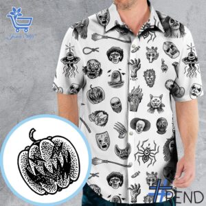 The Horror Characters Beetlejuice Chucky Clown Hawaiian Shirt adds a colorful spark to your wardrobe.